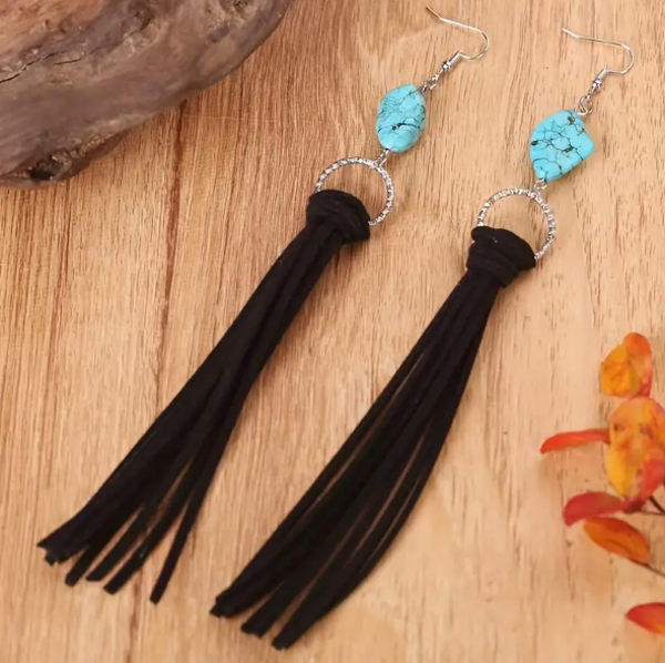 Turquoise Faux Leather Dangle Earrings