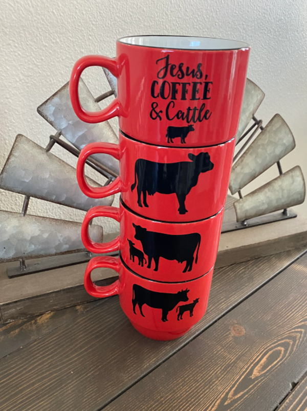 Jesus, Coffee and Cattle Stacking Mug set