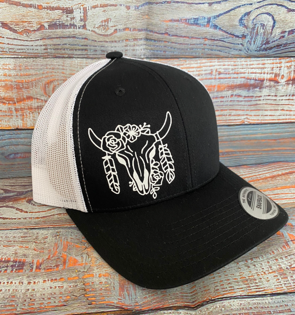 Floral Steer Snapback Hat