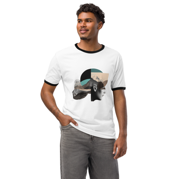 Unisex Abstract face collage ringer tee shirt