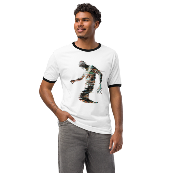 Unisex Distorted person motion ringer tee shirt