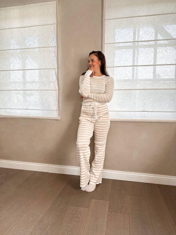 Striped two pcs set beige