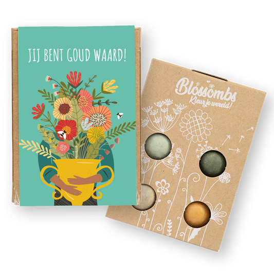 Gift box Mini - 4 Bloembommetjes - Jij bent goud waard