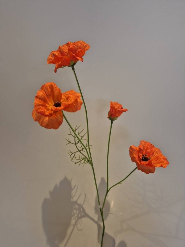 Zijde Bloem Klaproos Oranje 58cm