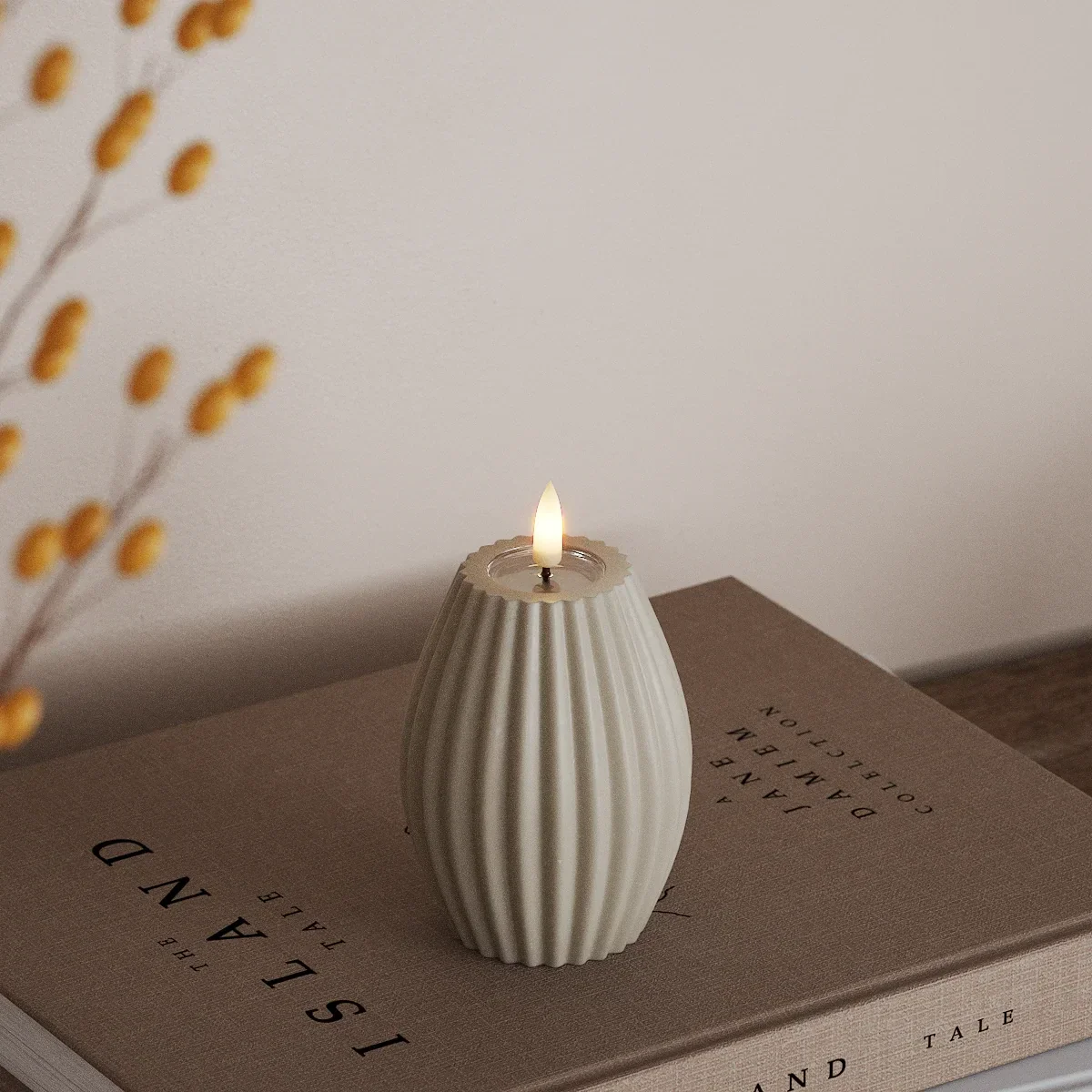 LED Ribbelkaarsen D 7,5 x H 10 cm Zand