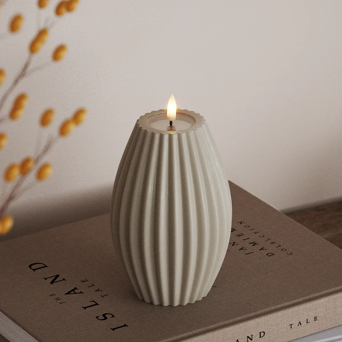 LED Ribbelkaarsen D 10 x H 15 cm Zand