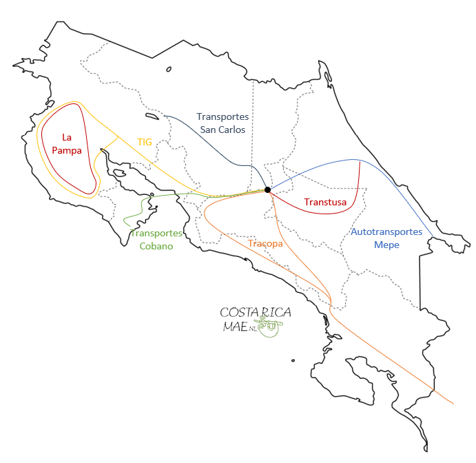 Busroutes Map Costa Rica