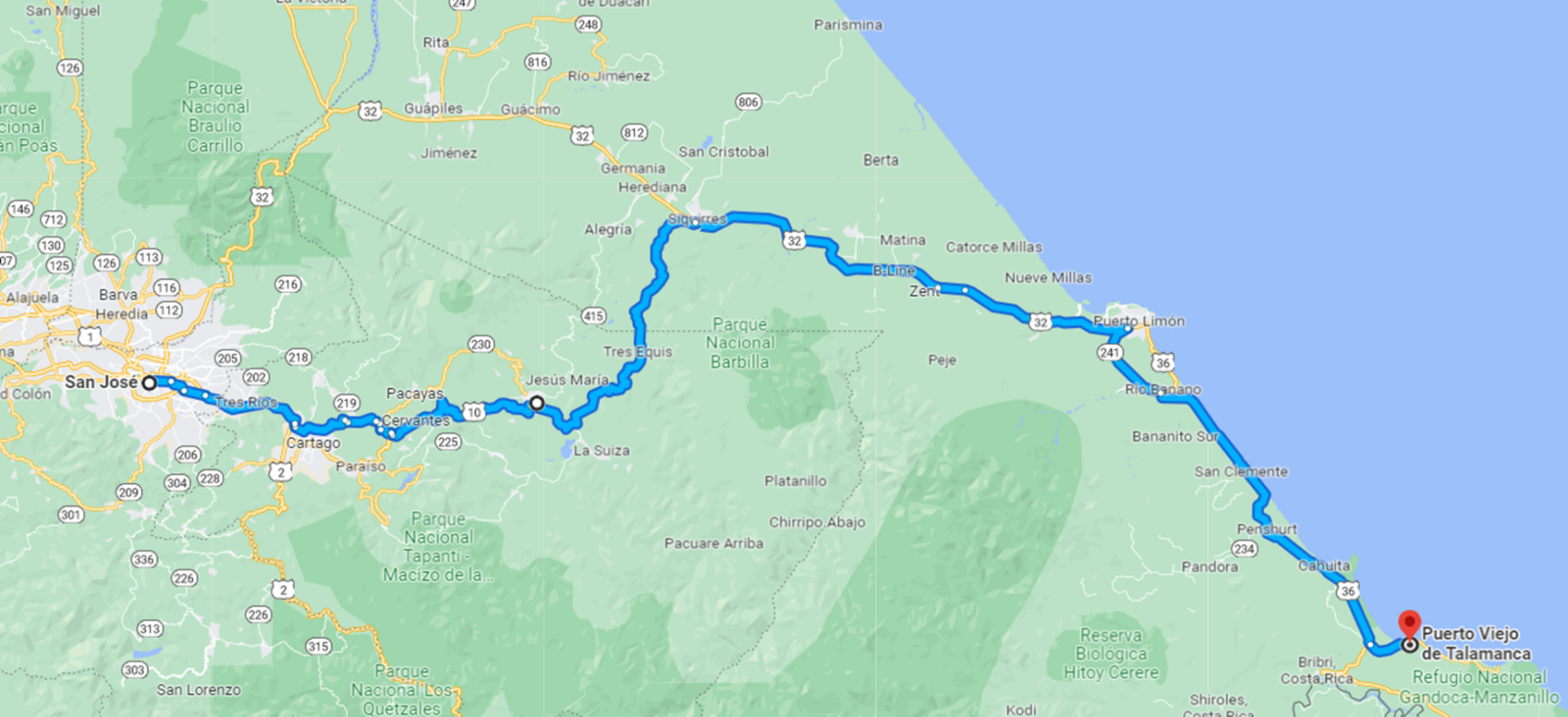 Ruta 10 Map Costa Rica