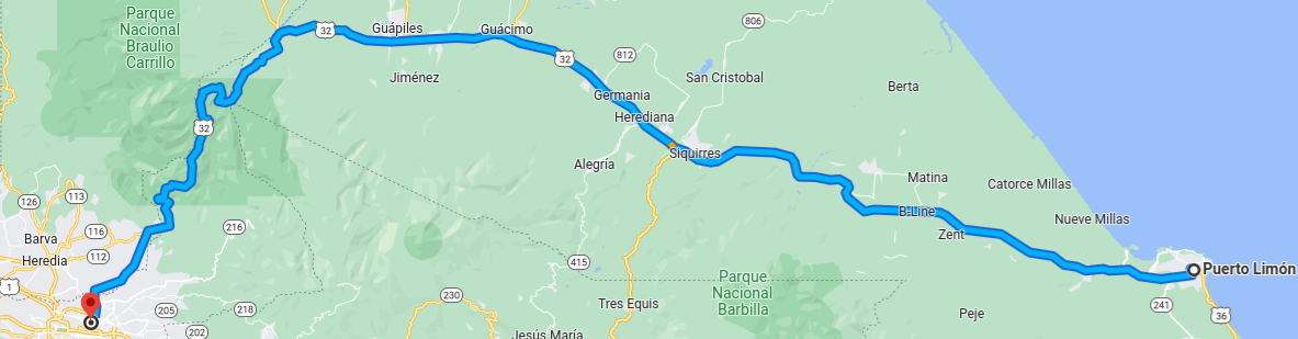 Ruta 32 Map Costa Rica