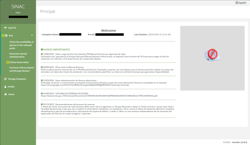 SINAC Online Reservation Costa Rica