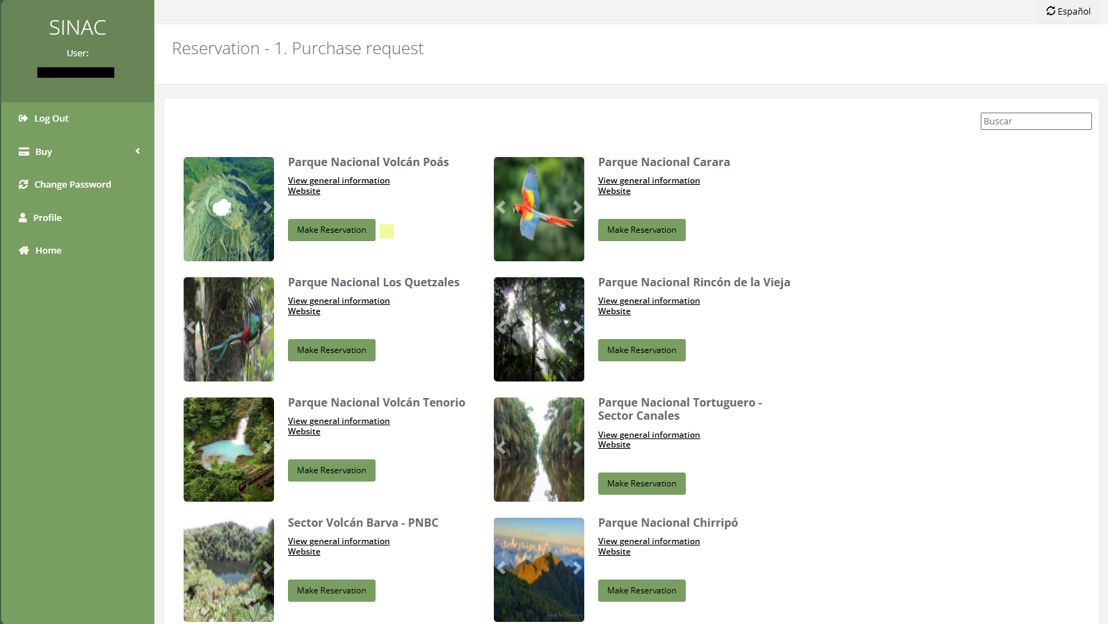 SINAC Online Reservation Costa Rica