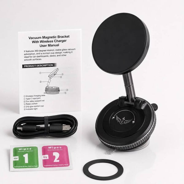 Magnetischer Handyhalter mit Vakuum-Saugnapf und 15W Wireless Charging | 360° drehbar