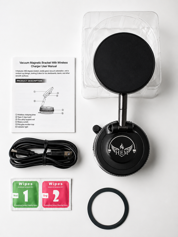 Magnetischer Kabelloser Handyhalter mit Vakuum Saugnapf 15W für Auto & Schreibtisch