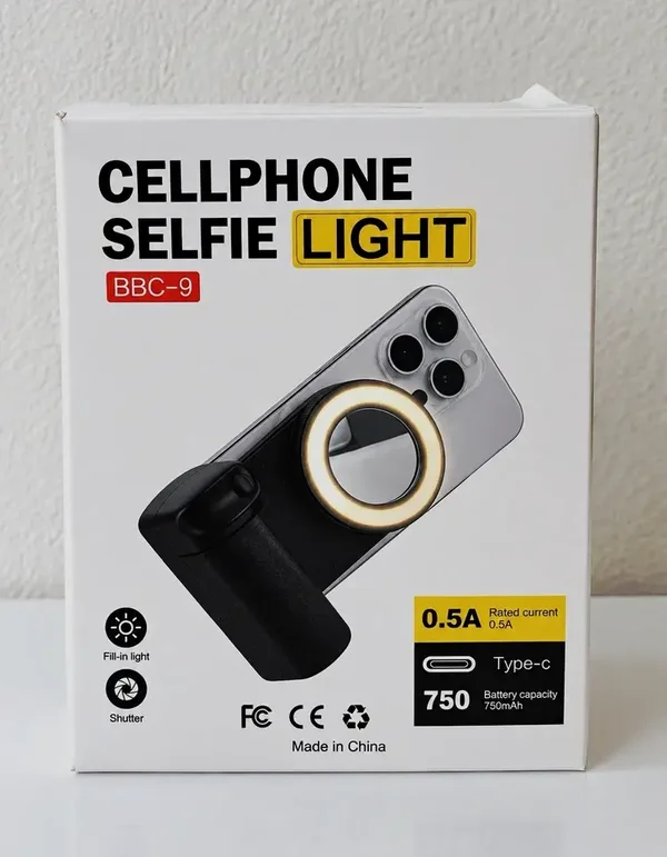 BBC-9 Smartphone Ringlicht/Fülllicht mit Clip, USB-C, 750 mAh, Schwarz