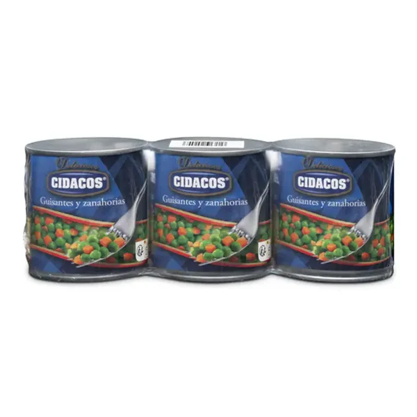 Cidacos Petits Pois et Carottes, 200 gr, Pack de 3 (Date d'expiration : 31-12-2026)