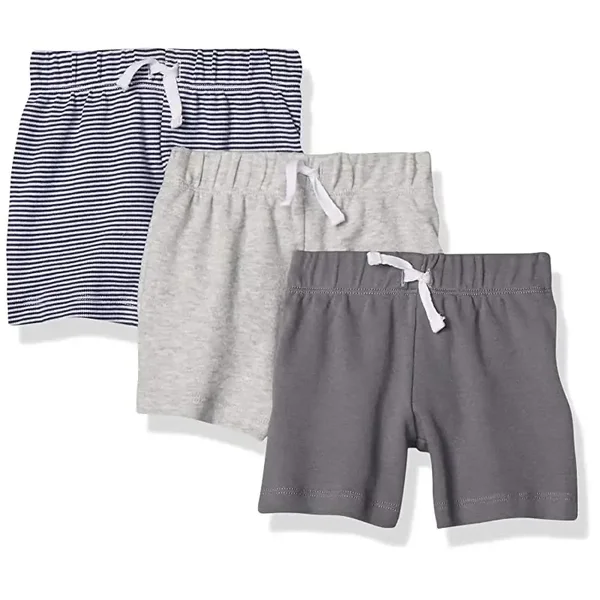 Amazon Essentials Short en coton avec taille élastique unisexe pour bébé, lot de 3, noir/gris, rayures, 3-6 mois