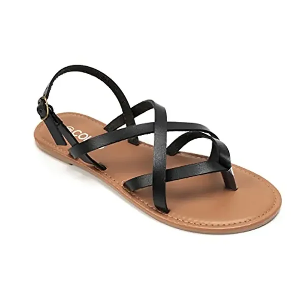 Taille : 40,5 (FR) - Sandales plates femme noires HEVA, style pêcheur, ajustables, mariage, simili cuir