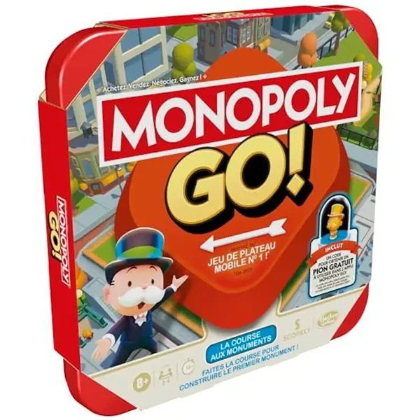 Hasbro Monopoly GO! Jeu de société compact français, stratégie, familial, 2-4 joueurs
