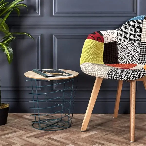 HOME DECO FACTORY HD7202 Table Cyclone Bleu Paon, Métal et Bois, 40x40,5x40 cm