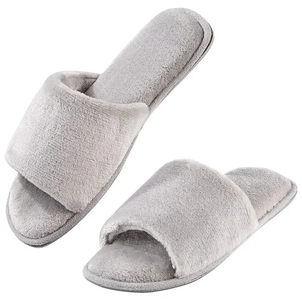 Taille : 40/41 - Chaussons pour femme avec fourrure antidérapante, confortables pour la maison, avec design ouvert et semelle en mousse à mémoire de forme