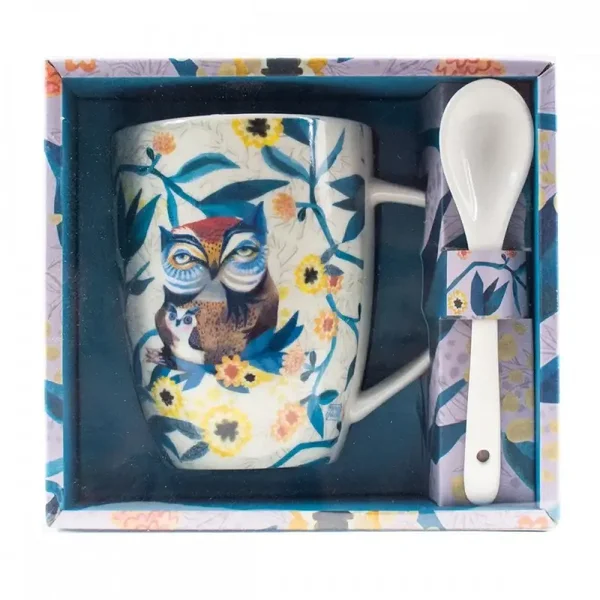 Enesco D232 tasse en céramique avec cuillère hibou et petit hibou