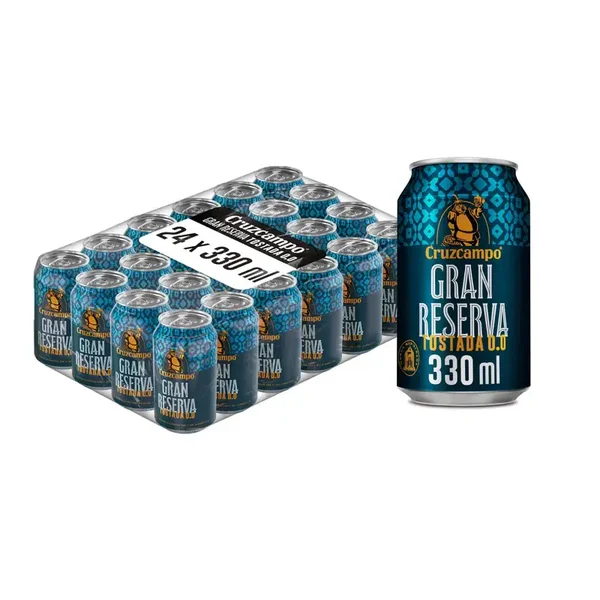 Pack : Cruzcampo Gran Reserva Bière Toastée 0,0 Sans Alcool Malt 24x33cl (Total 7,92L)(Date d’expiration : 22/05/2026)