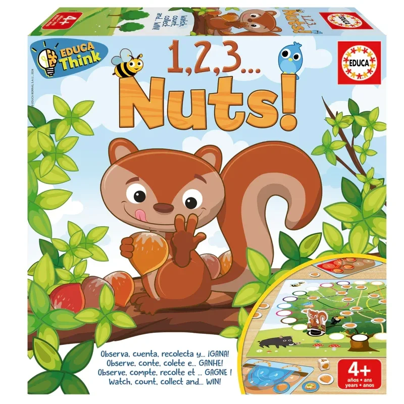 Educa 1,2,3 Noix Jeu de société pour enfants, apprentissage des couleurs et des chiffres, multicolore