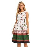 Robe de soirée élégante sans manches pour femme, imprimé festif et jupe évasée