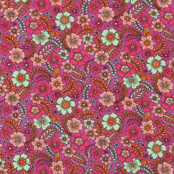 Poplin Katoen Bloemen Fuchsia  – Verhees Textiles