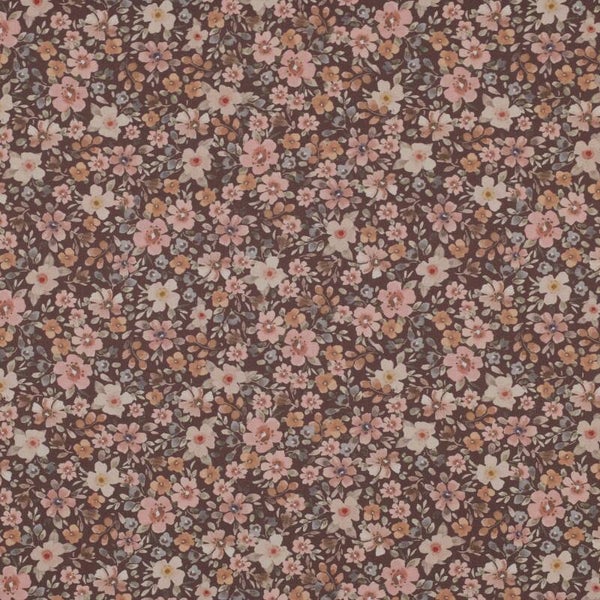 Poplin Katoen Bloemen Bruin  – Verhees Textiles