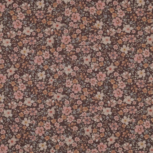 Poplin Katoen Bloemen Bruin  – Verhees Textiles