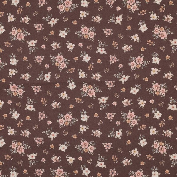 Poplin Katoen Bloemen Donkerbruin  – Verhees Textiles