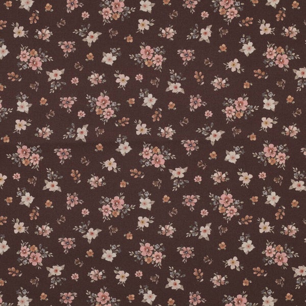 Poplin Katoen Bloemen Donkerbruin  – Verhees Textiles