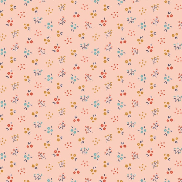 Poplin Katoen GOTS Small Flowers Light Salmon – Verhees Textiles