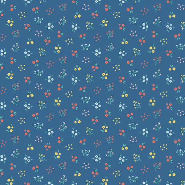 Poplin Katoen GOTS Small Flowers Cobalt – Verhees Textiles