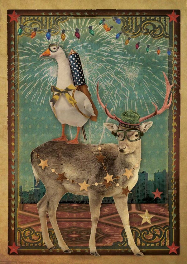 Kerst ansichtkaart Knallend – Kaartje of Kip