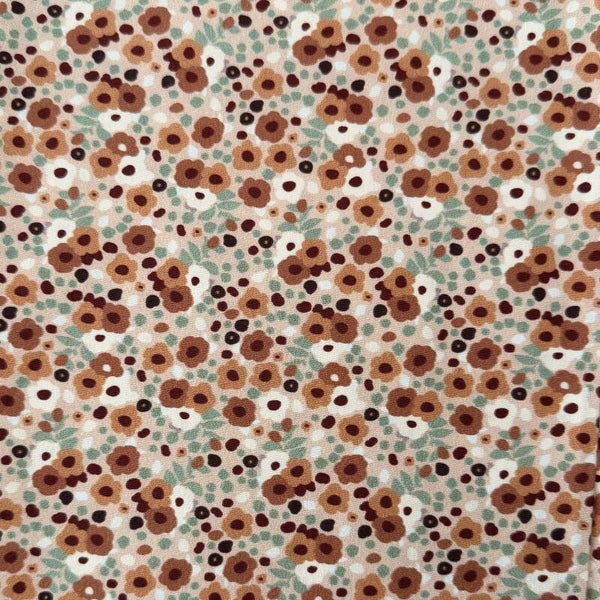 Poplin Katoen Bloemen Bruin-Ecru-Oudgroen