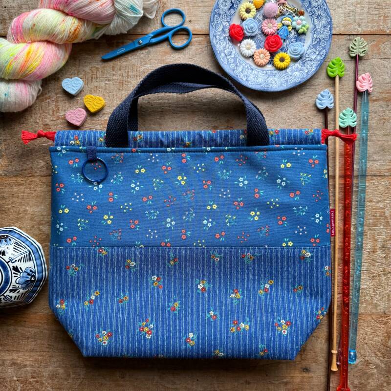 Project bag Delft Bloom – Maxi met vakjes (blauw koord)