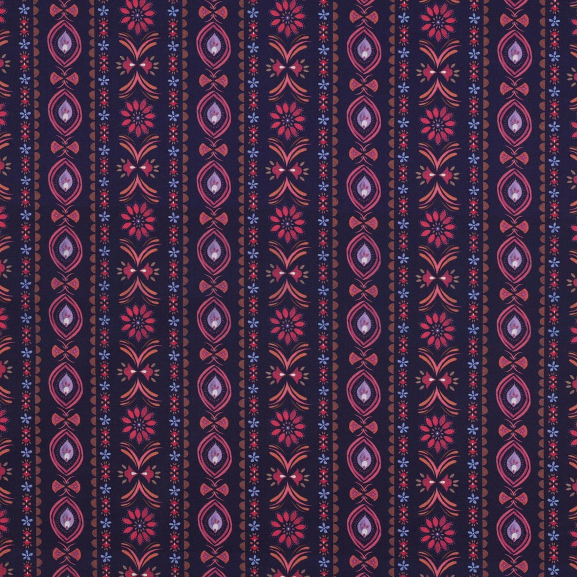 Poplin Katoen Bloemen Donkerblauw  – Verhees Textiles