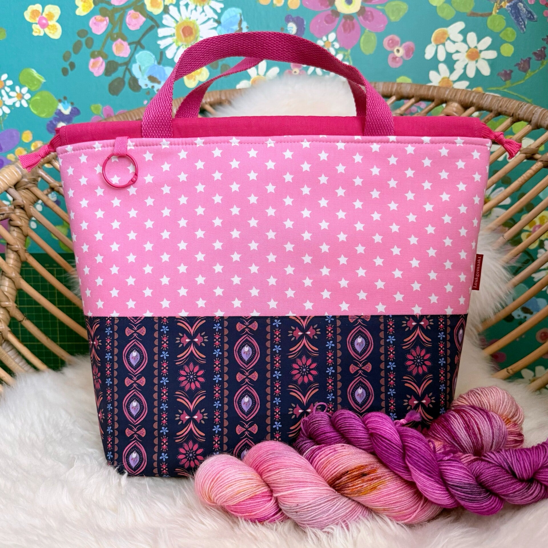 Project Bag Pink Stardust – XL met vakjes