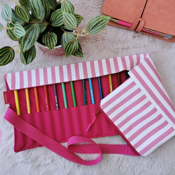 Potloden of pennen etui "Roze streep"