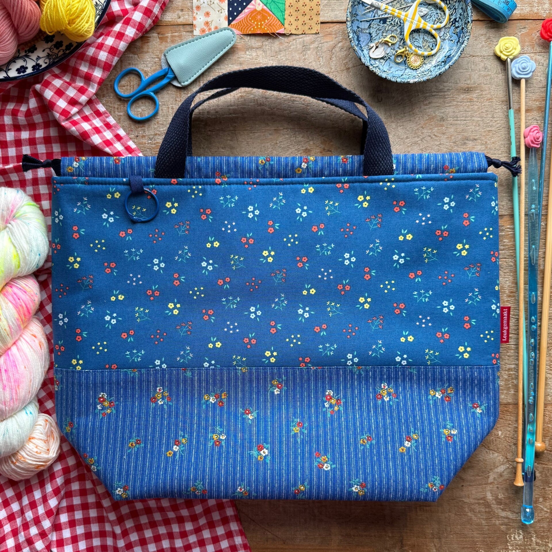Project Bag Delft Bloom – XL met vakjes (blauw koord)