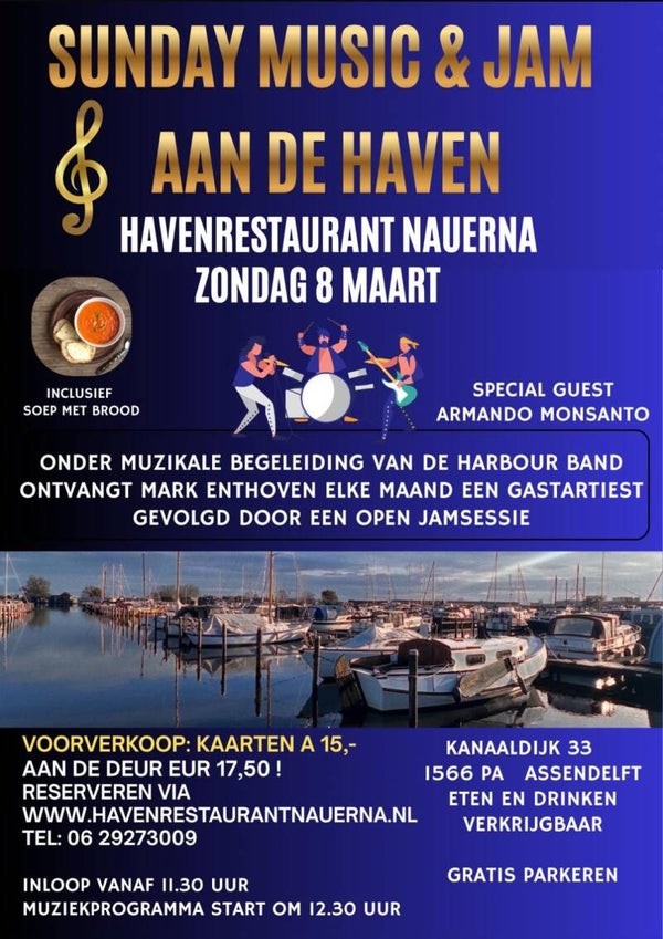 Sunday Brunch en Jamsessie aan de haven 8 maart 2026