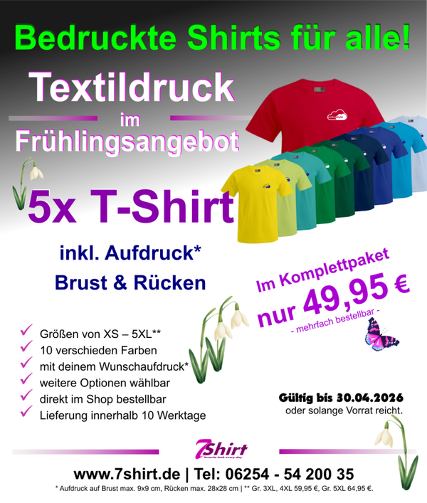 T-Shirts Unisex 5er Set inkl. Aufdruck