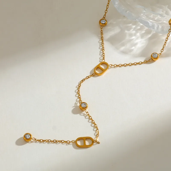 Collier en y maille Marine avec strass
