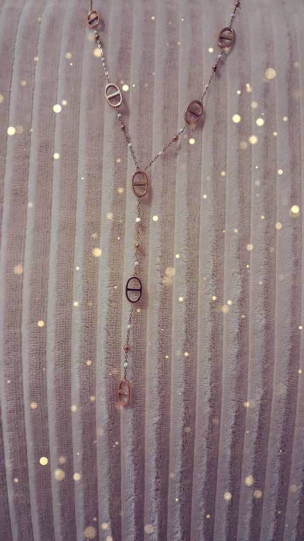 Collier Théo en  y Maille Marine avec perles blanches