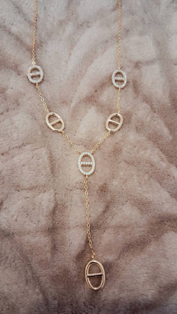 Collier Allia en y maille Marine et zircons