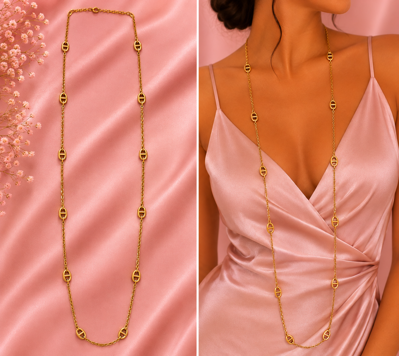 Sautoir long maille marine Alicia