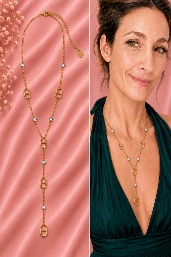 Collier en y maille marine Lina