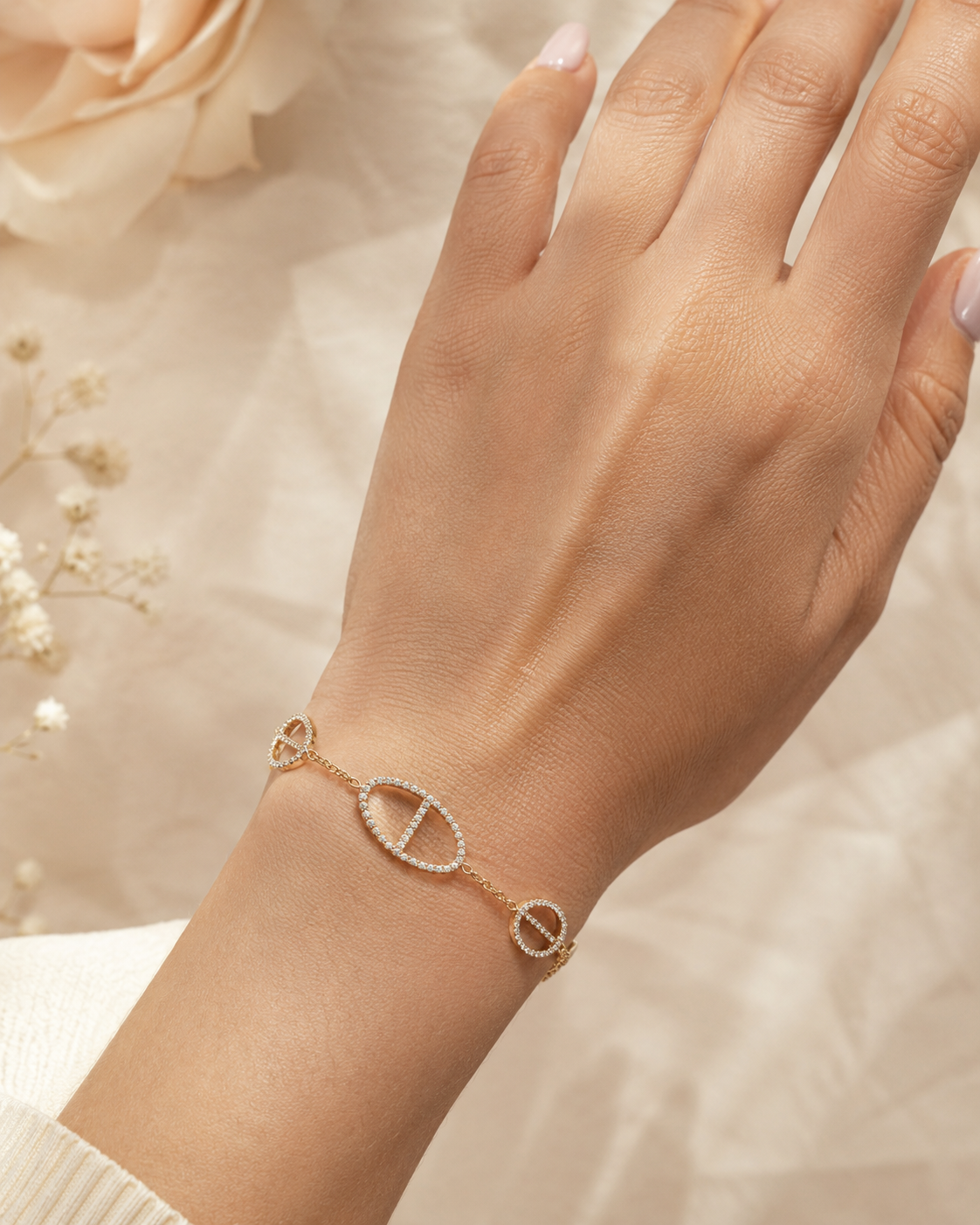Bracelet maille marine avec zircons
